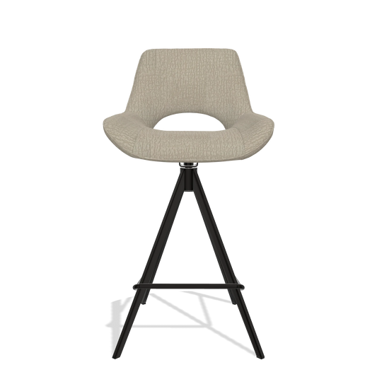 Tabouret de bar Matera 6483 en tissu Energy 05 (grège), pieds en noir, vue de face