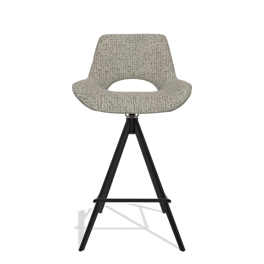 Tabouret de bar Matera 6483 en tissu Horta 01 (gris), pieds en noir, vue de face
