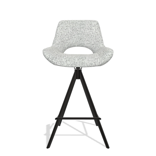 Bar Stool Matera 6483 in Horta 101 fabric (light grey), black legs, front view