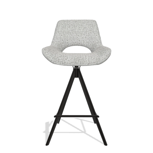 Tabouret de bar Matera 6483 en tissu Horta 106 (gris clair), pieds en noir, vue de face