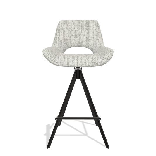 Tabouret de bar Matera 6483 en tissu Horta 186 (gris clair), pieds en noir, vue de face