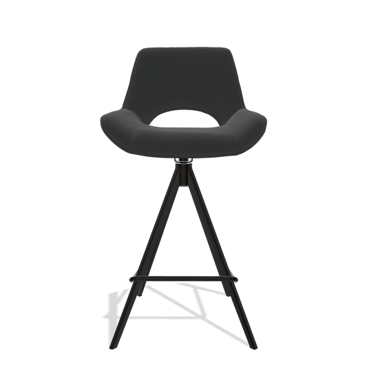 Sgabello da bar Matera 6483 in Pelle A804 (nero), gambe in nero, vista frontale