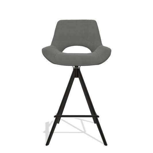 Sgabello da bar Matera 6483 in Pelle B400 (grigio scuro), gambe in nero, vista frontale
