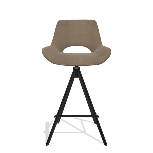 Sgabello da bar Matera 6483 in Pelle B402 (tortora), gambe in nero, vista frontale