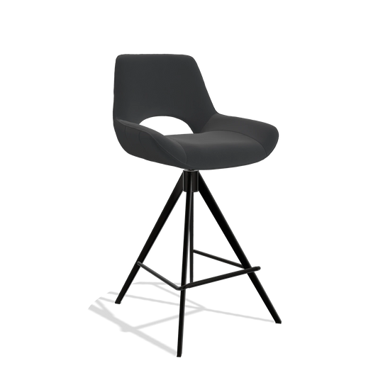Sgabello da bar Matera 6483 in Pelle B500 (nero), gambe in nero, vista angolata
