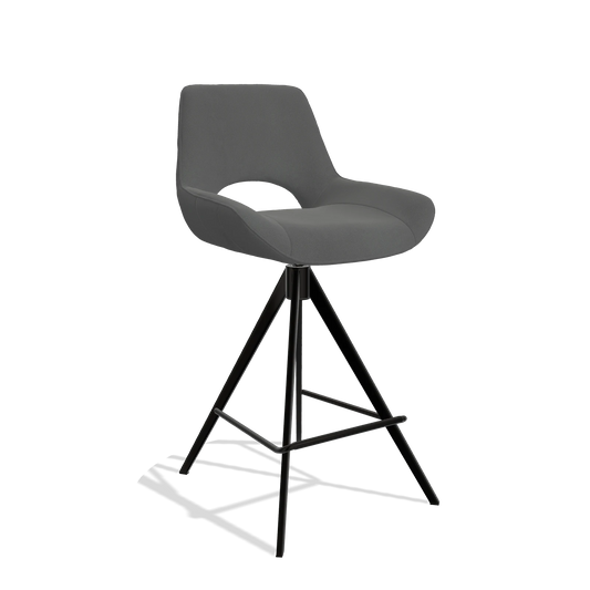 Sgabello da bar Matera 6483 in Pelle B502 (grigio scuro), gambe in nero, vista angolata