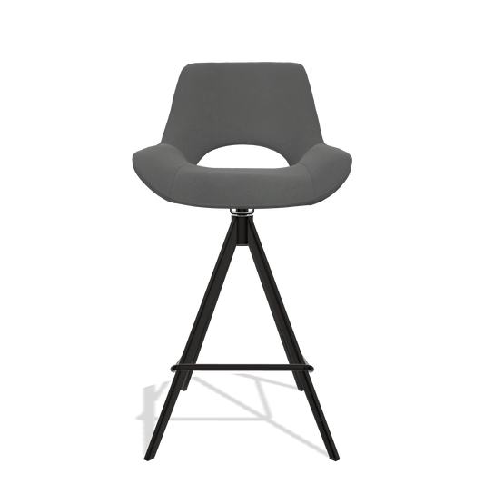 Sgabello da bar Matera 6483 in Pelle B502 (grigio scuro), gambe in nero, vista frontale
