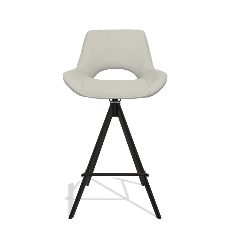 Tabouret de bar Matera 6483 en Cuir B506 (gris clair), pieds en noir, vue de face