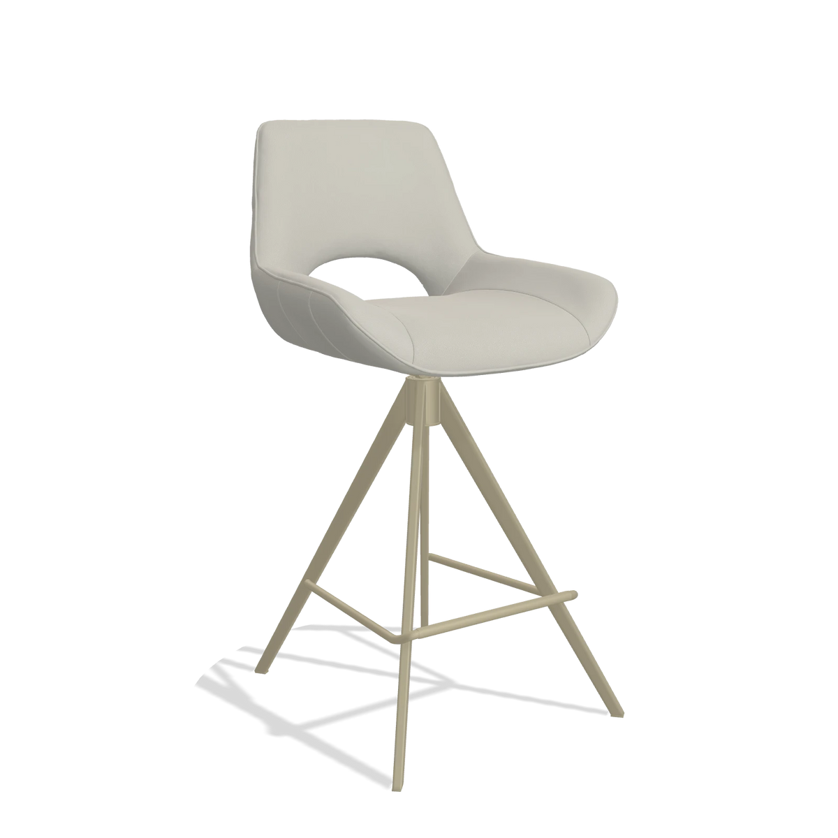 Tabouret de bar Matera 6483 en Cuir B506 (gris clair), pieds en champagne, vue de trois-quarts