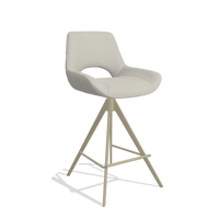 Tabouret de bar Matera 6483 en Cuir B506 (gris clair), pieds en champagne, vue de trois-quarts
