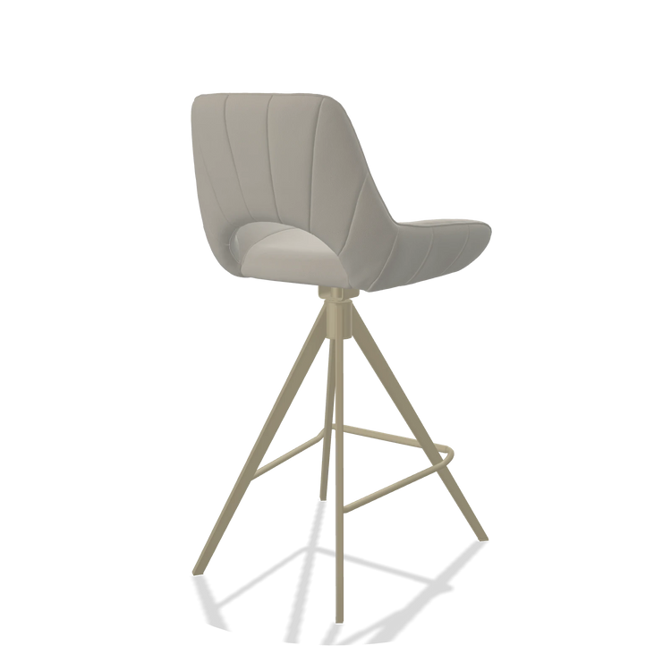 Tabouret de bar Matera 6483 en Cuir B506 (gris clair), pieds en champagne, vue de trois-quarts arrière