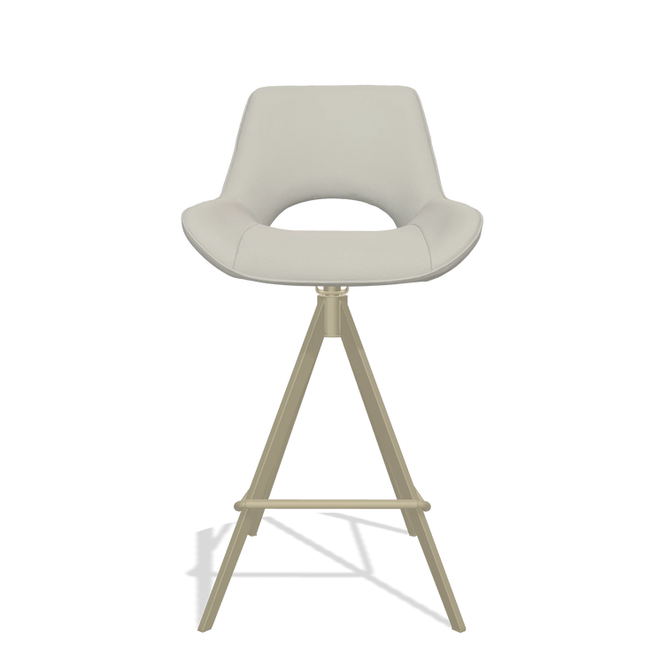 Tabouret de bar Matera 6483 en Cuir B506 (gris clair), pieds en champagne, vue de face