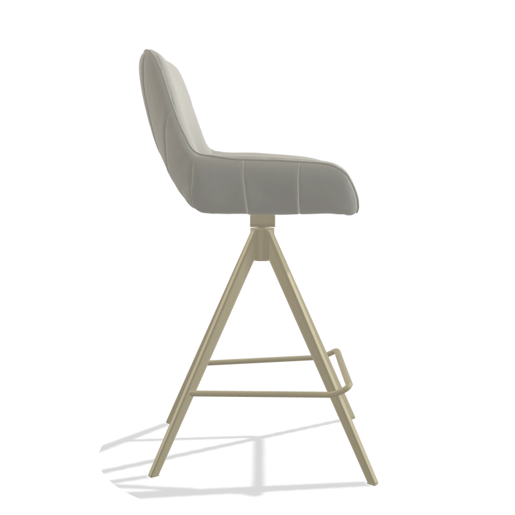 Tabouret de bar Matera 6483 en Cuir B506 (gris clair), pieds en champagne, vue de profil