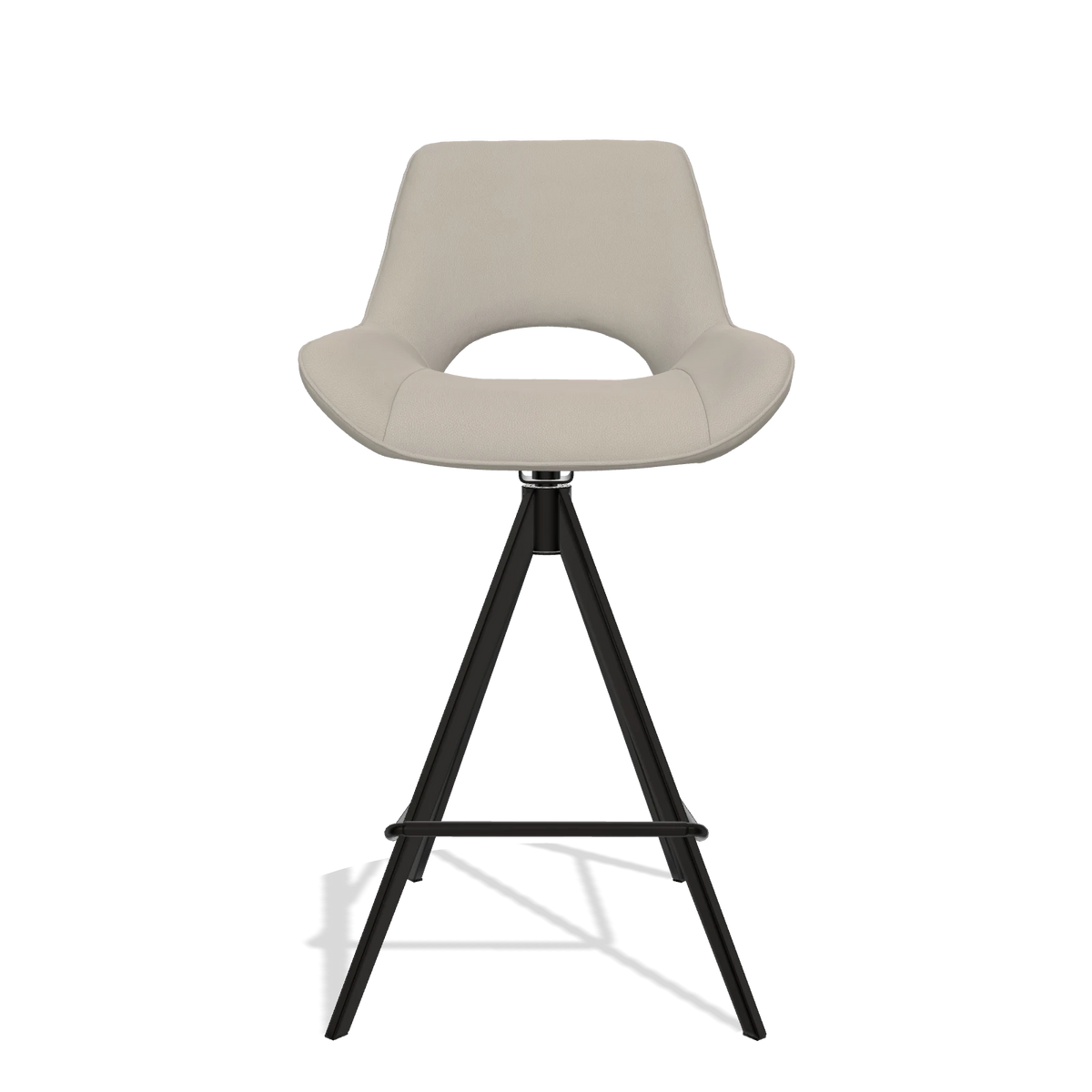 Tabouret de bar Matera 6483 en Cuir B514 (gris clair), pieds en noir, vue de face