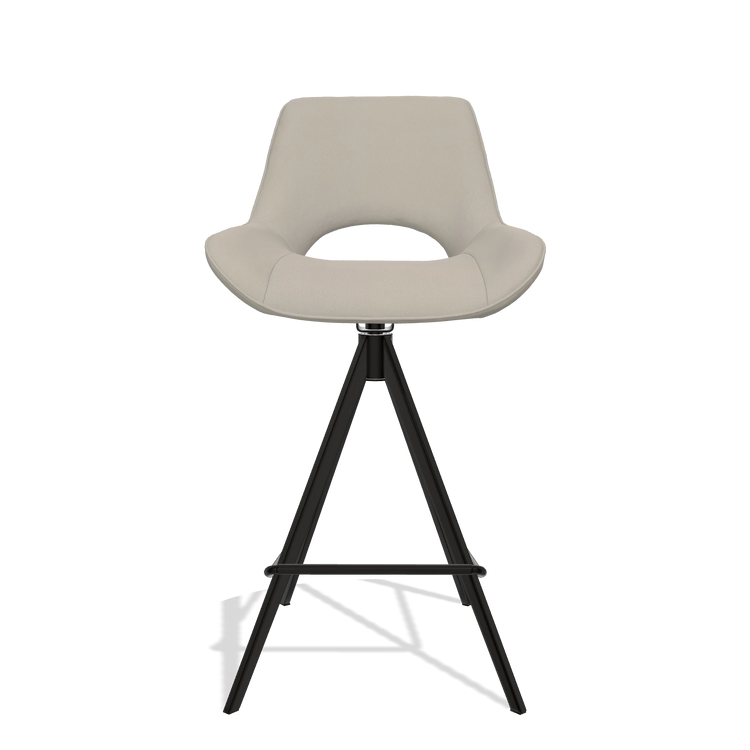 Tabouret de bar Matera 6483 en Cuir B514 (gris clair), pieds en noir, vue de face