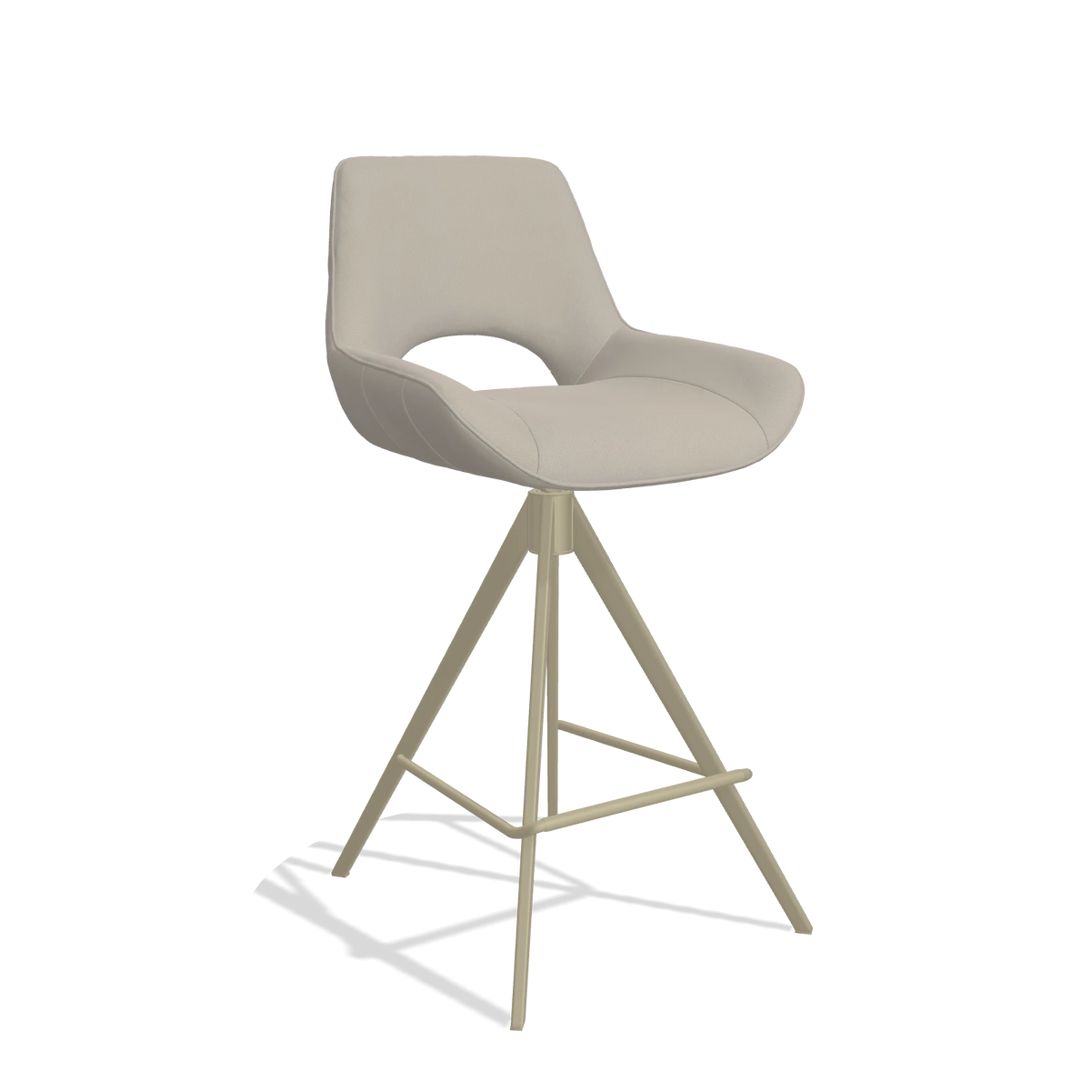 Tabouret de bar Matera 6483 en Cuir B514 (gris clair), pieds en champagne, vue de trois-quarts