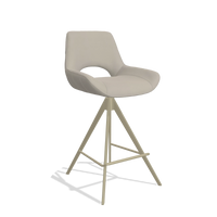 Tabouret de bar Matera 6483 en Cuir B514 (gris clair), pieds en champagne, vue de trois-quarts