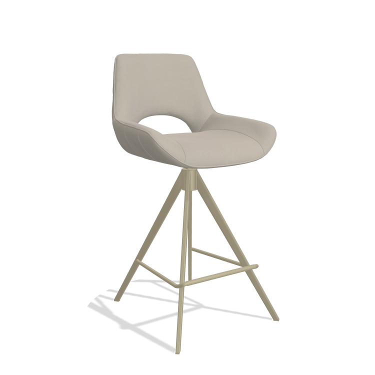 Tabouret de bar Matera 6483 en Cuir B514 (gris clair), pieds en champagne, vue de trois-quarts