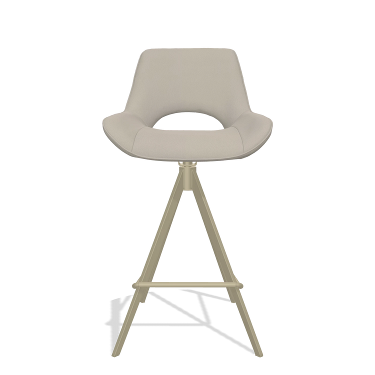 Tabouret de bar Matera 6483 en Cuir B514 (gris clair), pieds en champagne, vue de face