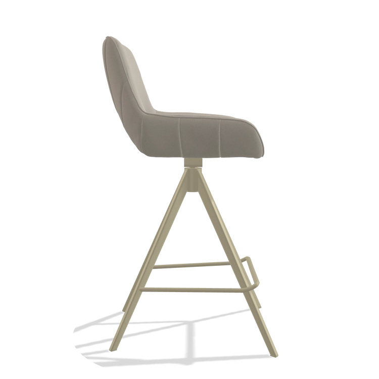 Tabouret de bar Matera 6483 en Cuir B514 (gris clair), pieds en champagne, vue de profil