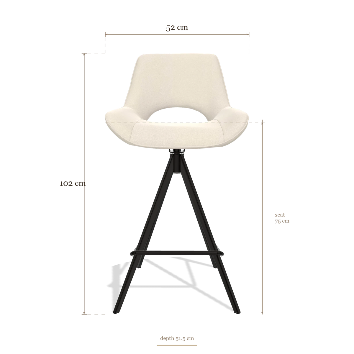 Tabouret de bar Matera 6483, dimensions 52 x 51.5 x 102 cm