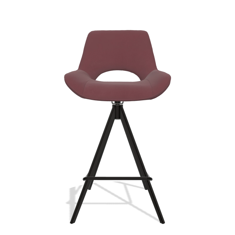 Tabouret de bar Matera 6483 en Cuir B554 (marron), pieds en noir, vue de face