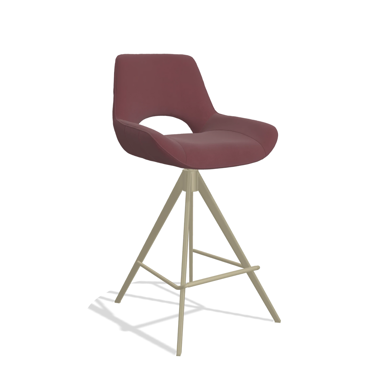 Tabouret de bar Matera 6483 en Cuir B554 (marron), pieds en champagne, vue de trois-quarts