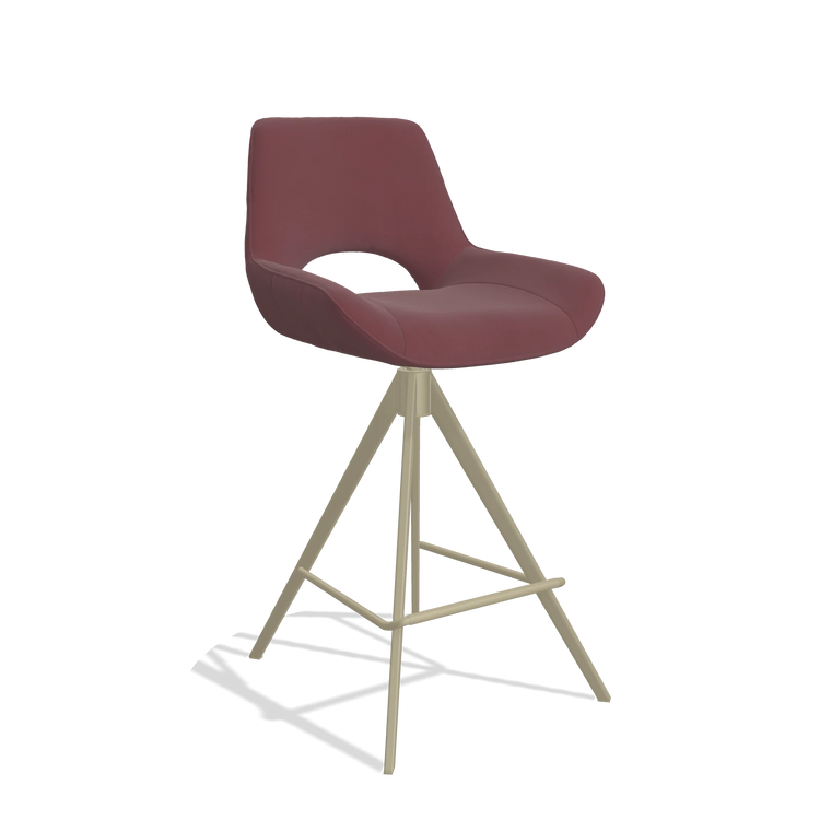 Tabouret de bar Matera 6483 en Cuir B554 (marron), pieds en champagne, vue de trois-quarts