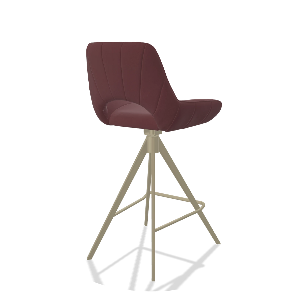 Tabouret de bar Matera 6483 en Cuir B554 (marron), pieds en champagne, vue de trois-quarts arrière