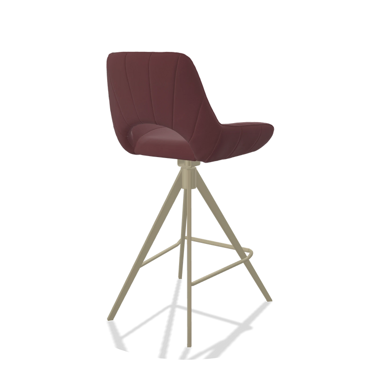 Tabouret de bar Matera 6483 en Cuir B554 (marron), pieds en champagne, vue de trois-quarts arrière