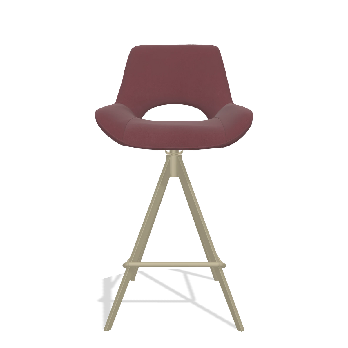 Tabouret de bar Matera 6483 en Cuir B554 (marron), pieds en champagne, vue de face