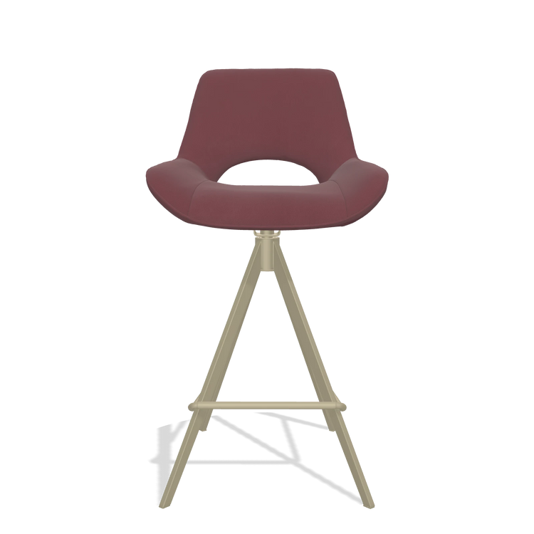 Tabouret de bar Matera 6483 en Cuir B554 (marron), pieds en champagne, vue de face