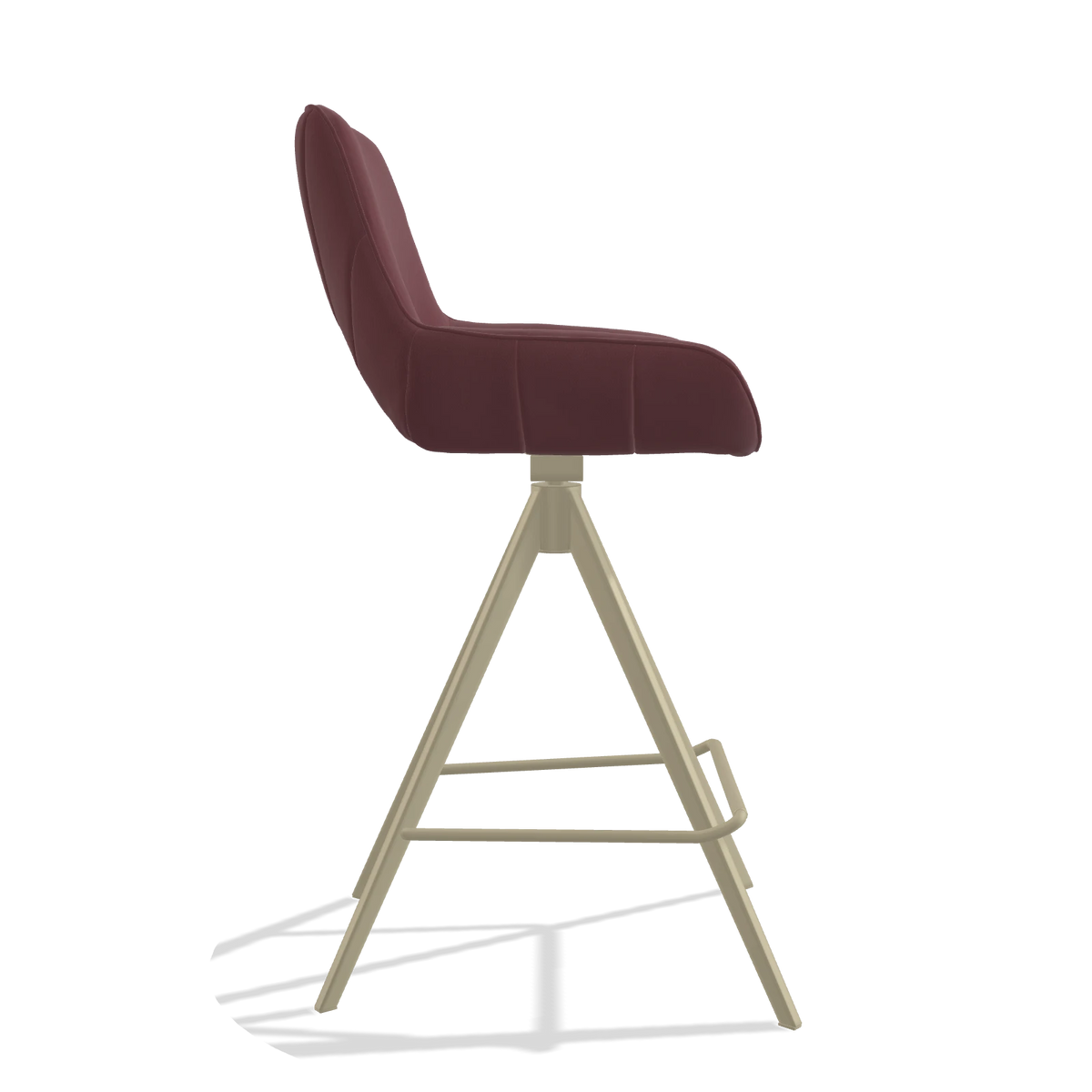 Tabouret de bar Matera 6483 en Cuir B554 (marron), pieds en champagne, vue de profil