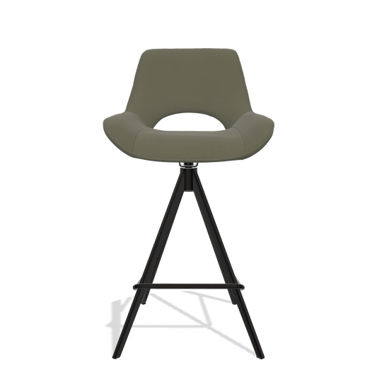 Sgabello da bar Matera 6483 in Pelle B572 (oliva), gambe in nero, vista frontale