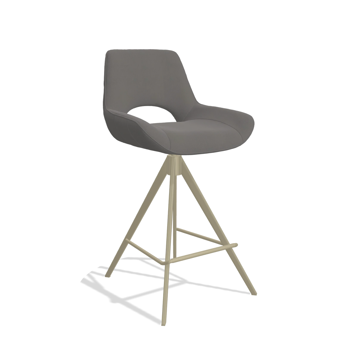 Barstoel Matera 6483 in Leder B584 (donkergrijs), poten in champagne, schuin vooraanzicht