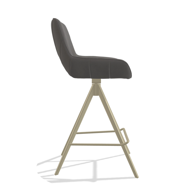 Barstoel Matera 6483 in Leder B584 (donkergrijs), poten in champagne, zijaanzicht