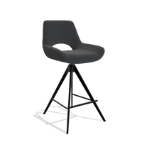 Tabouret de bar Matera 6483 en Cuir B900 (noir), pieds en noir, vue de trois-quarts