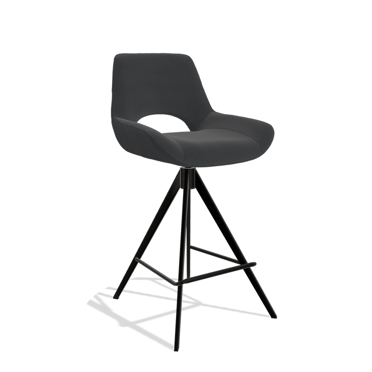 Tabouret de bar Matera 6483 en Cuir B900 (noir), pieds en noir, vue de trois-quarts