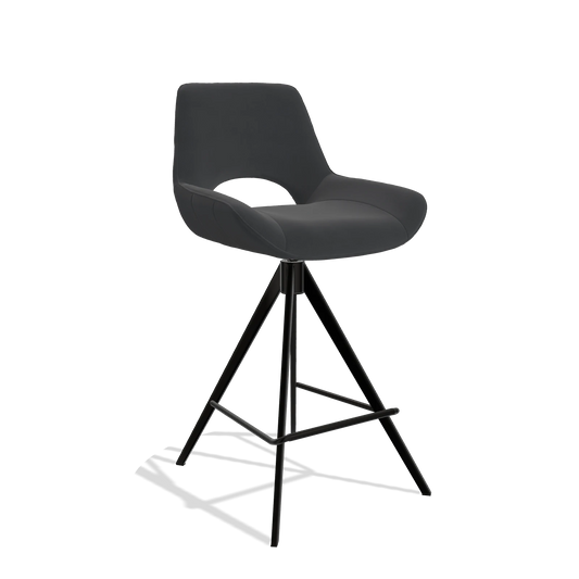 Sgabello da bar Matera 6483 in Pelle B900 (nero), gambe in nero, vista angolata