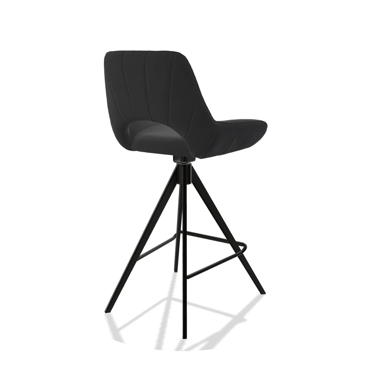 Tabouret de bar Matera 6483 en Cuir B900 (noir), pieds en noir, vue de trois-quarts arrière