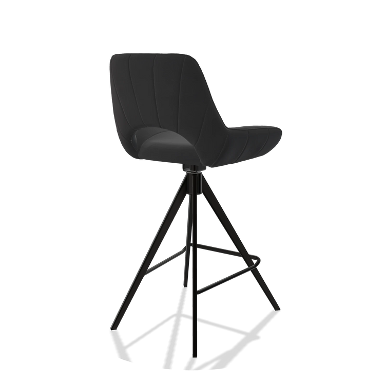 Tabouret de bar Matera 6483 en Cuir B900 (noir), pieds en noir, vue de trois-quarts arrière
