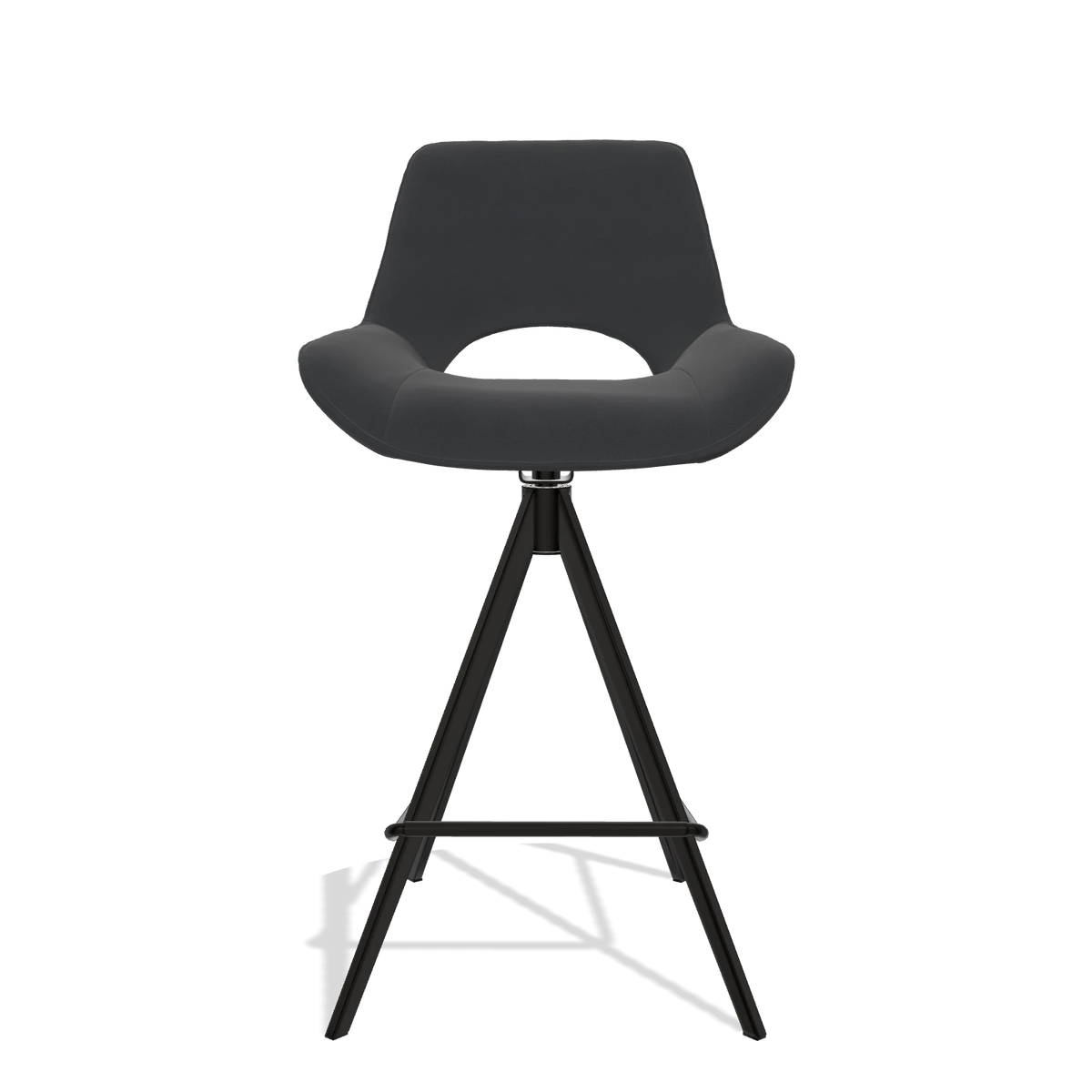 Tabouret de bar Matera 6483 en Cuir B900 (noir), pieds en noir, vue de face