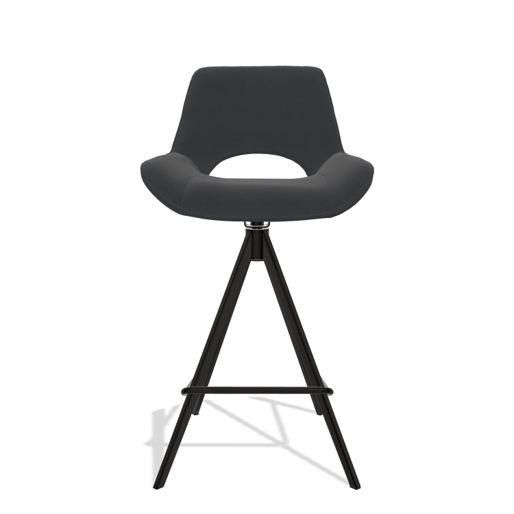 Tabouret de bar Matera 6483 en Cuir B900 (noir), pieds en noir, vue de face