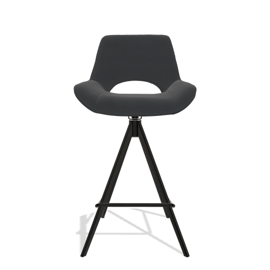 Sgabello da bar Matera 6483 in Pelle B900 (nero), gambe in nero, vista frontale