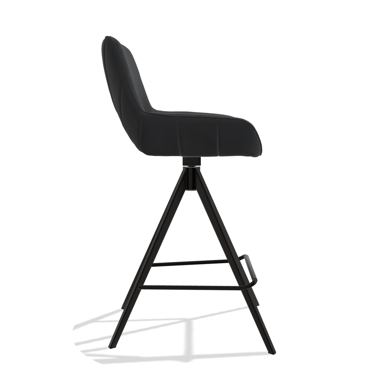 Tabouret de bar Matera 6483 en Cuir B900 (noir), pieds en noir, vue de profil