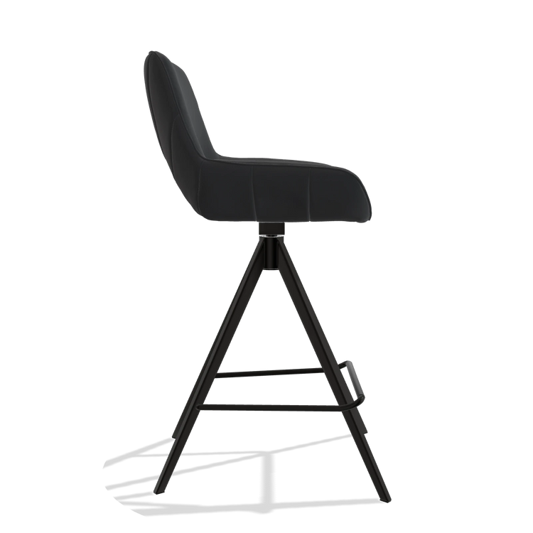 Tabouret de bar Matera 6483 en Cuir B900 (noir), pieds en noir, vue de profil