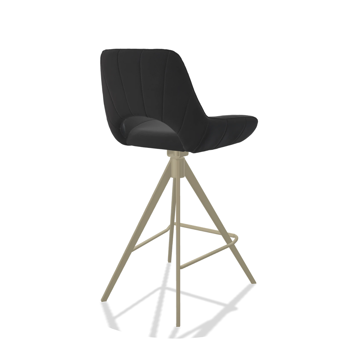 Tabouret de bar Matera 6483 en Cuir B900 (noir), pieds en champagne, vue de trois-quarts arrière
