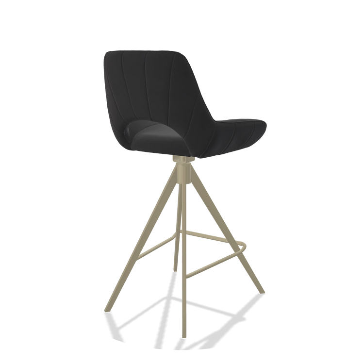 Tabouret de bar Matera 6483 en Cuir B900 (noir), pieds en champagne, vue de trois-quarts arrière