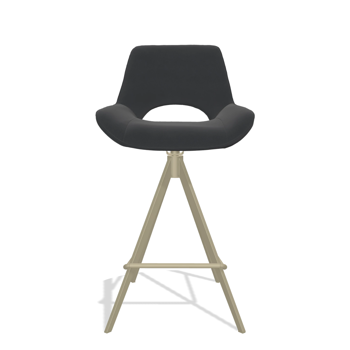 Tabouret de bar Matera 6483 en Cuir B900 (noir), pieds en champagne, vue de face