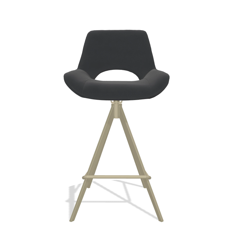 Tabouret de bar Matera 6483 en Cuir B900 (noir), pieds en champagne, vue de face